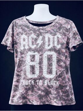 AC/DC Pink and Gray Tie-Dye '80 Back to Black' Graphic Tee